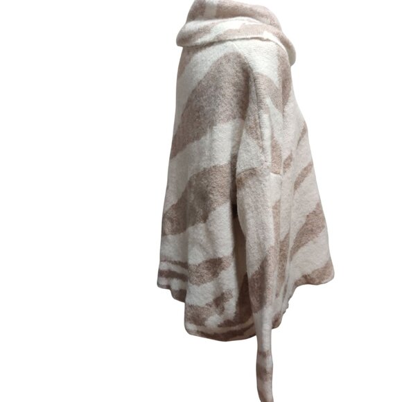 Debut XS Beige Cream Zebra Print Oversized Cowl Neck Sweater Textured Knit Cute - Picture 10 of 12